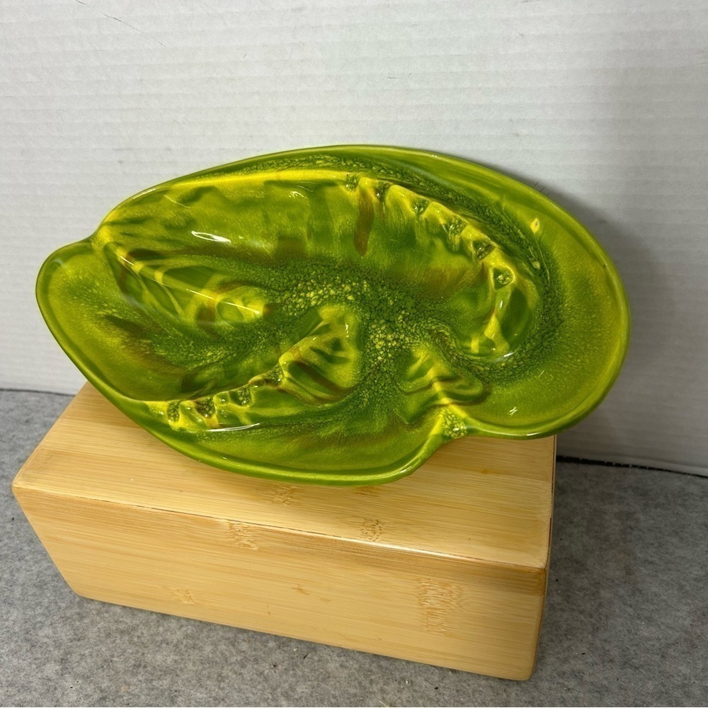 Mid Century Modern Ashtray California Art Pottery Green Signed Cal Orig